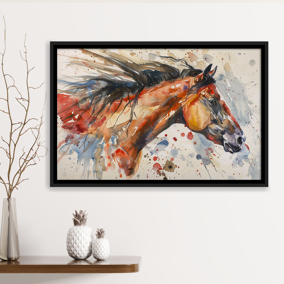 Native American Horse Portrait Painting, Framed Canvas Print Wall Art Decor, Floating Frame Painting Canvas