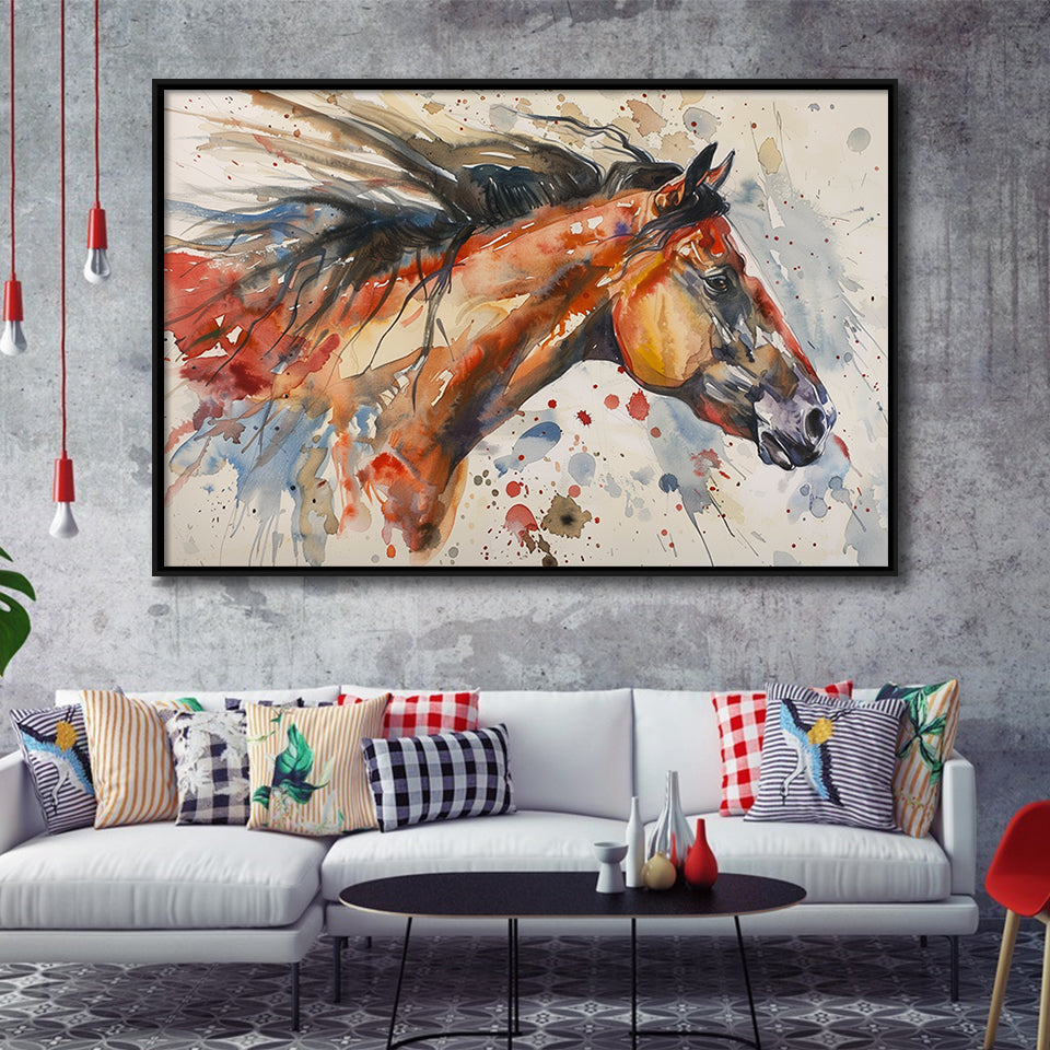 Native American Horse Portrait Painting, Framed Canvas Print Wall Art Decor, Floating Frame Painting Canvas