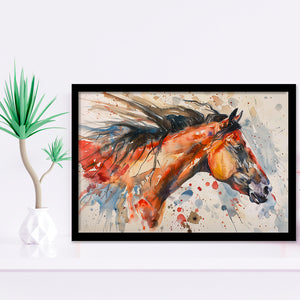 Native American Horse Portrait Painting, Framed Art Print Wall Decor, Picture Framed Painting Art