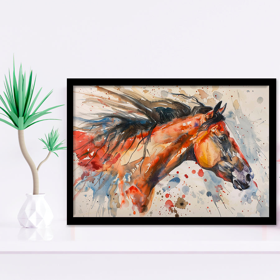 Native American Horse Portrait Painting, Framed Art Print Wall Decor, Picture Framed Painting Art