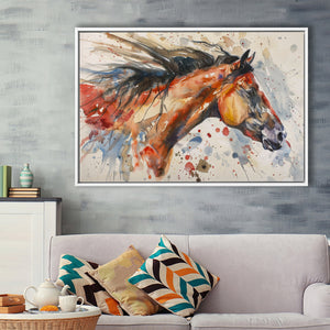 Native American Horse Portrait Painting, Framed Canvas Print Wall Art Decor, Floating Frame Painting Canvas