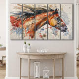 Native American Horse Portrait Painting, Mixed 5 Panel B Canvas Print Wall Art Decor, Extra Large Painting Canvas