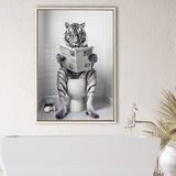 Tiger Framed Canvas Prints Wall Art, Funny Bathroom Decor, Tiger In Toilet