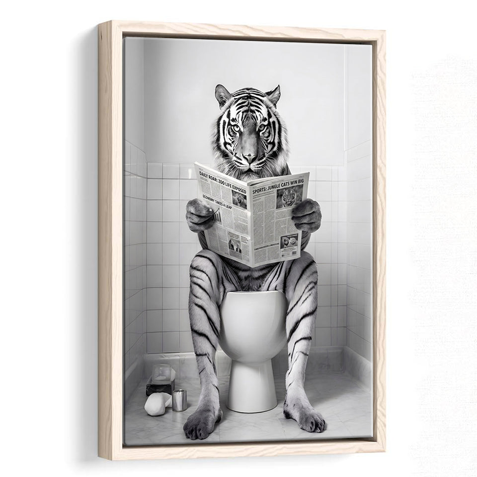 Tiger Framed Canvas Prints Wall Art, Funny Bathroom Decor, Tiger In Toilet