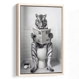 Tiger Framed Canvas Prints Wall Art, Funny Bathroom Decor, Tiger In Toilet