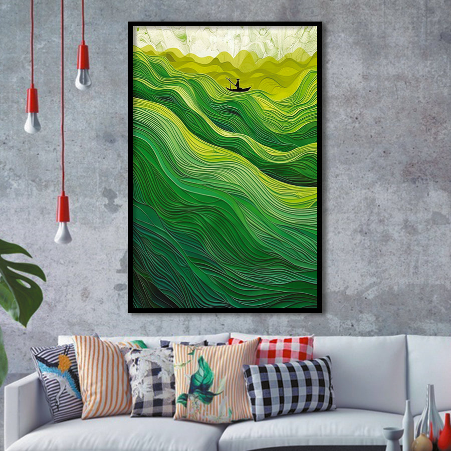 Nautical Green Ocean Art, Emerald Sea Abstract Waves Print,Tranquil Waters Wall Decor, Framed Art Print, Fine Art Wall Decor