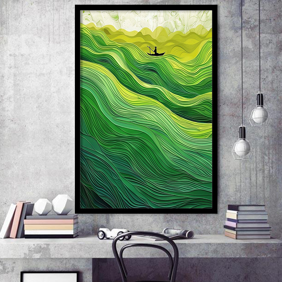 Nautical Green Ocean Art, Emerald Sea Abstract Waves Print,Tranquil Waters Wall Decor, Framed Art Print, Fine Art Wall Decor