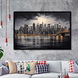 New York Skyline Acrylic Painting Black And White V1, Framed Art Print Wall Decor, Framed Picture