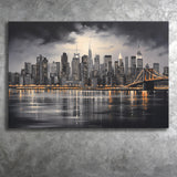 New York Skyline Acrylic Painting Black And White V1, Canvas Painting, Canvas Prints Wall Art Decor