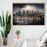 New York Skyline Acrylic Painting Black And White V1, Framed Canvas Painting, Framed Canvas Prints Wall Art Decor