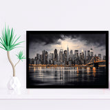 New York Skyline Acrylic Painting Black And White V1, Framed Art Print Wall Decor, Framed Picture