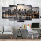 New York Skyline Acrylic Painting Black And White V1, 5 Panels Mixed Large Canvas, Canvas Prints Wall Art Decor