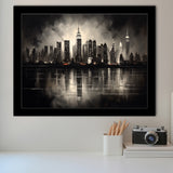New York Skyline Acrylic Painting Black And White V2, Framed Art Print Wall Decor, Framed Picture