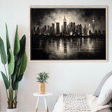 New York Skyline Acrylic Painting Black And White V2, Framed Canvas Painting, Framed Canvas Prints Wall Art Decor