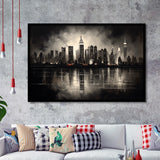 New York Skyline Acrylic Painting Black And White V2, Framed Art Print Wall Decor, Framed Picture