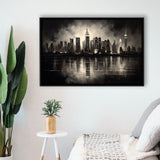 New York Skyline Acrylic Painting Black And White V2, Framed Canvas Painting, Framed Canvas Prints Wall Art Decor