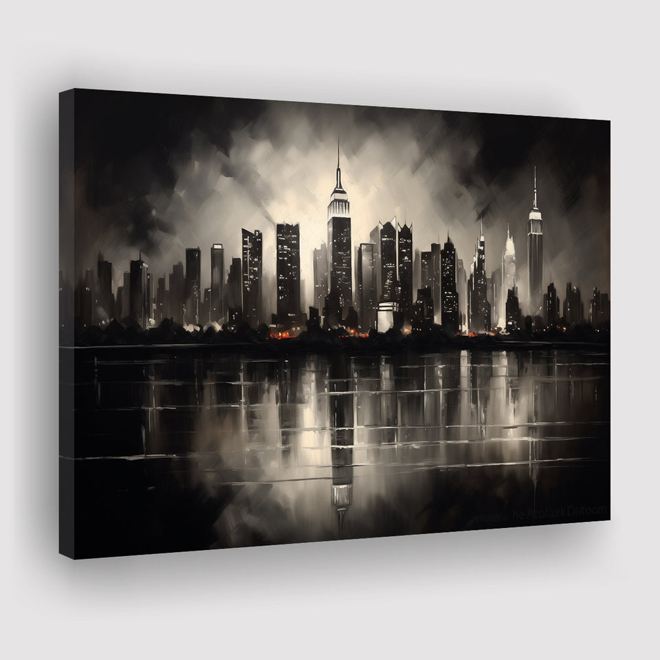 New York Skyline Acrylic Painting Black And White V2, Canvas Painting, Canvas Prints Wall Art Decor