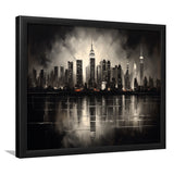 New York Skyline Acrylic Painting Black And White V2, Framed Art Print Wall Decor, Framed Picture