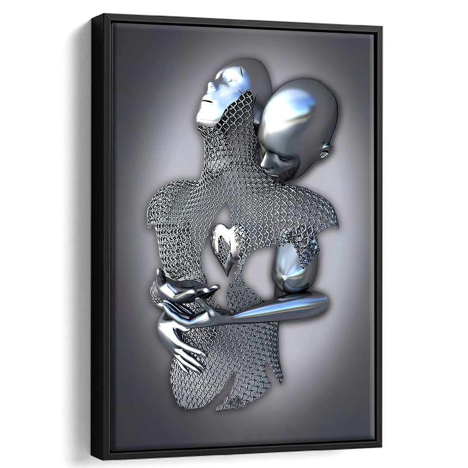 3D Effect Art Eternal Love Iron Mesh Framed Canvas Prints Wall Art - Painting Canvas,Floating Frame, Home Wall Decor