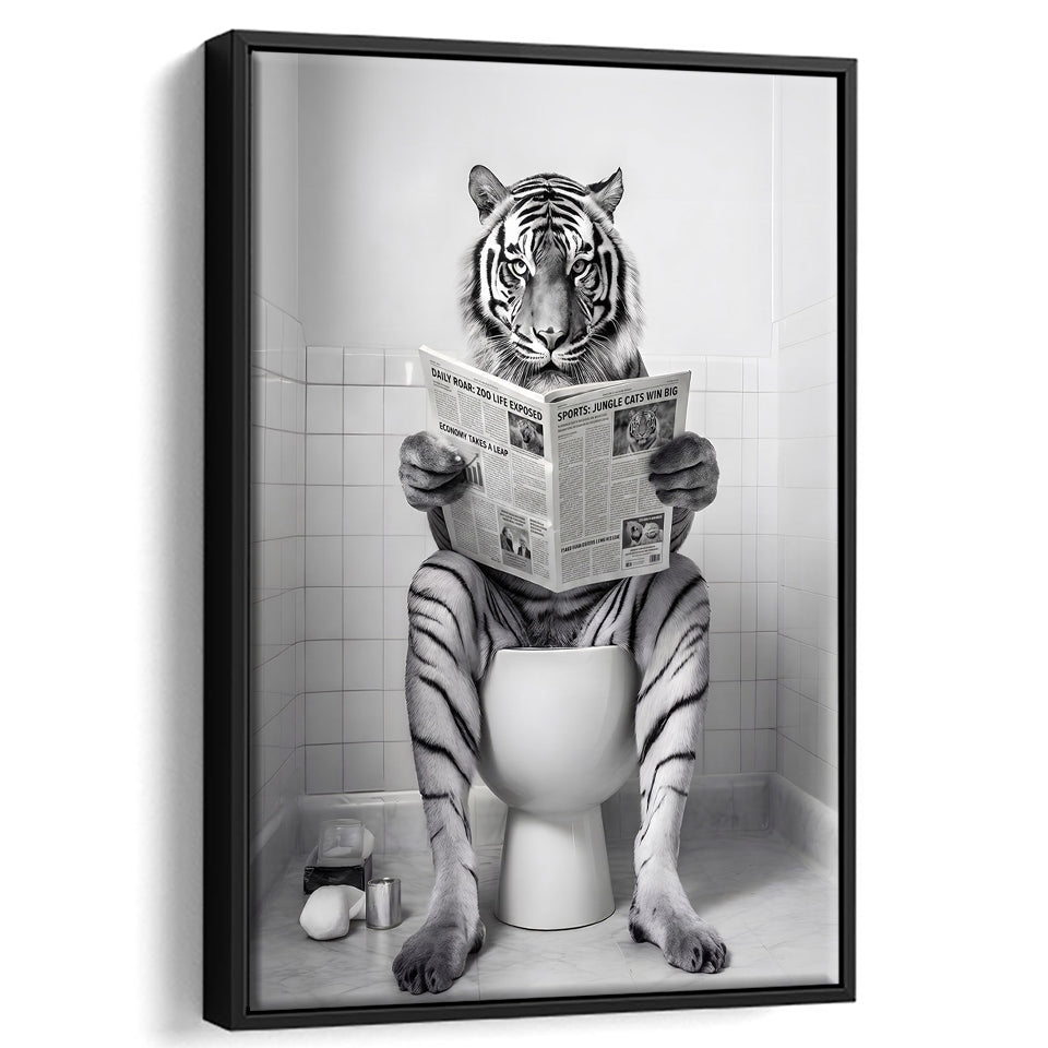 Tiger Framed Canvas Prints Wall Art, Funny Bathroom Decor, Tiger In Toilet