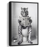 Tiger Framed Canvas Prints Wall Art, Funny Bathroom Decor, Tiger In Toilet