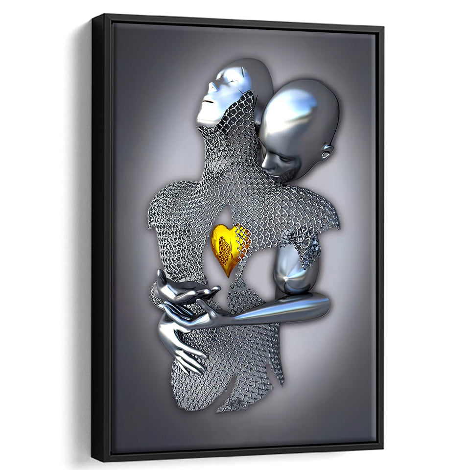 3D Effect Art Art Love Gold Heart Iron Mesh Abstract Art Framed Canvas Prints Wall Art - Painting Canvas,Floating Frame,Wall Decor