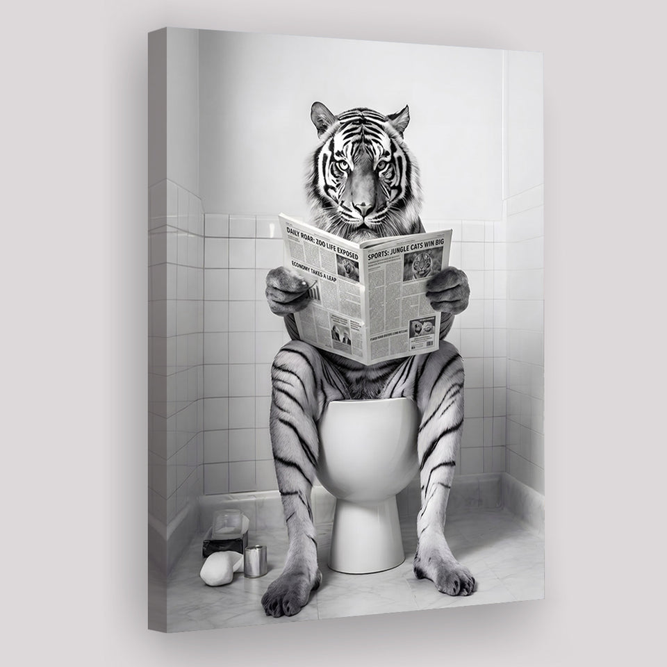 Tiger Canvas Prints Wall Art, Funny Bathroom Decor, Tiger In Toilet