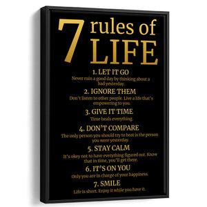 7 Rules Of Life Art Canvas, Motivational Art Framed Canvas Prints Wall Art, Floating Frame, Large Canvas Home Decor