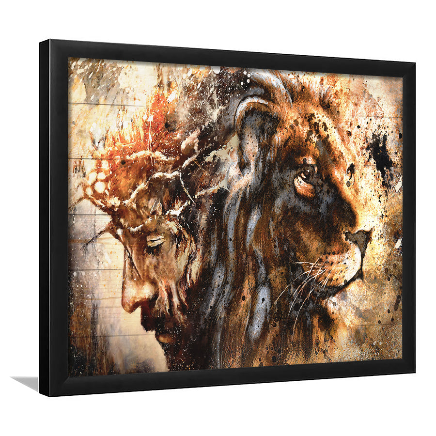 Jesus And Lion Framed Art Print Wall Decor - Painting Art, Framed Picture, Home Decor
