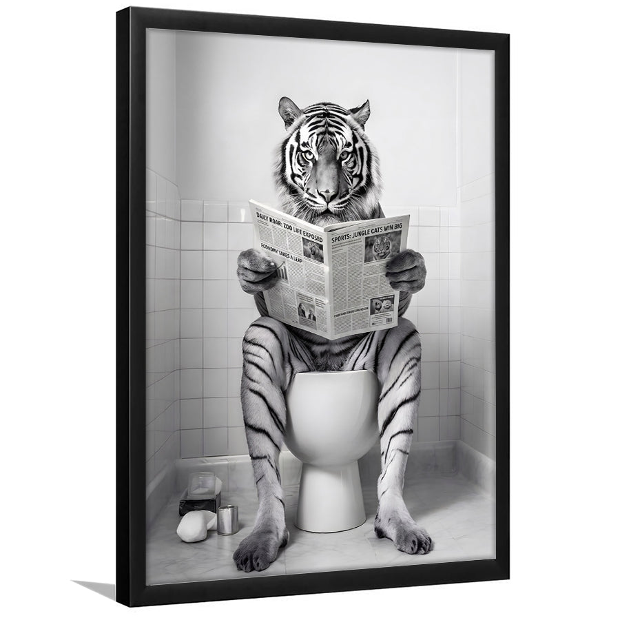 Tiger Framed Art Print Wall Decor, Funny Bathroom Decor, Tiger In Toilet