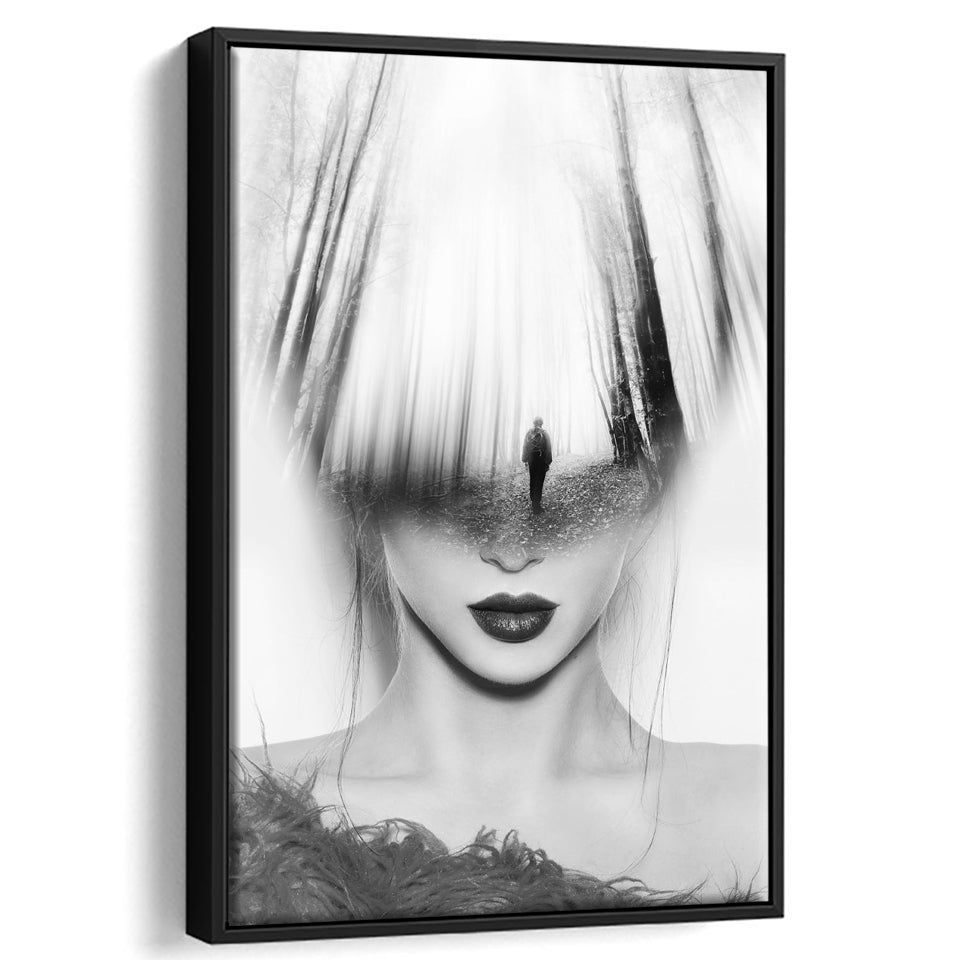 Mystical Woman Abstract Black And White, Framed Canvas Prints Wall Art Home Decor,Floating Frame, Ready to Hang