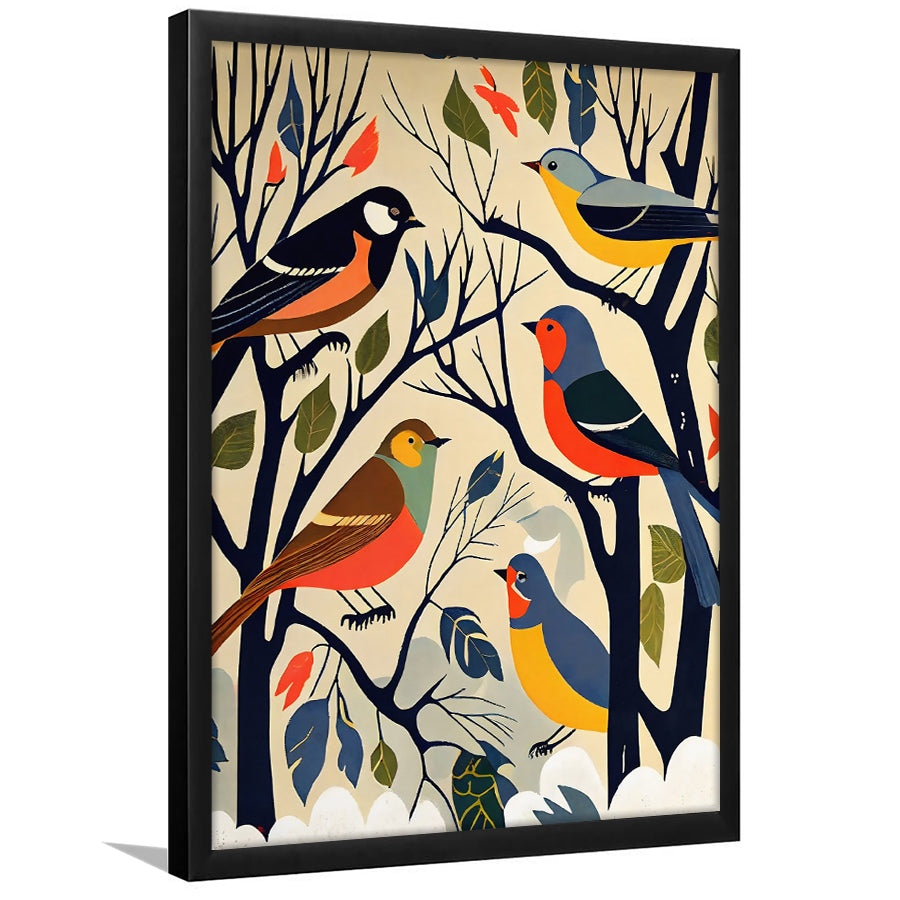 Songbirds Retro Art Print, City Art Print, Framed Art Print Wall Art Home Decor, Framed Picture