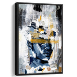 Potrait Abstract Face, African American Blue And Grey Art, Framed Canvas Prints Wall Art Decor, Floating Frame
