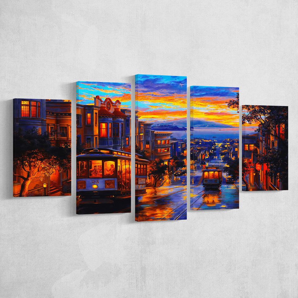 San Francisco Downtown 5 Pieces Canvas Prints Wall Art Decor - Painting Canvas, Mixed Canvas, Multi Panels