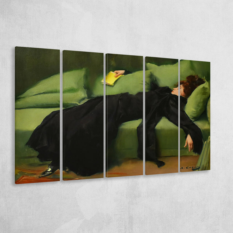 Ramon Casas, Decadent Young Woman After The Dance 1899, 5 Panel B Canvas Prints Wall Art, Extra Large Canvas Decor