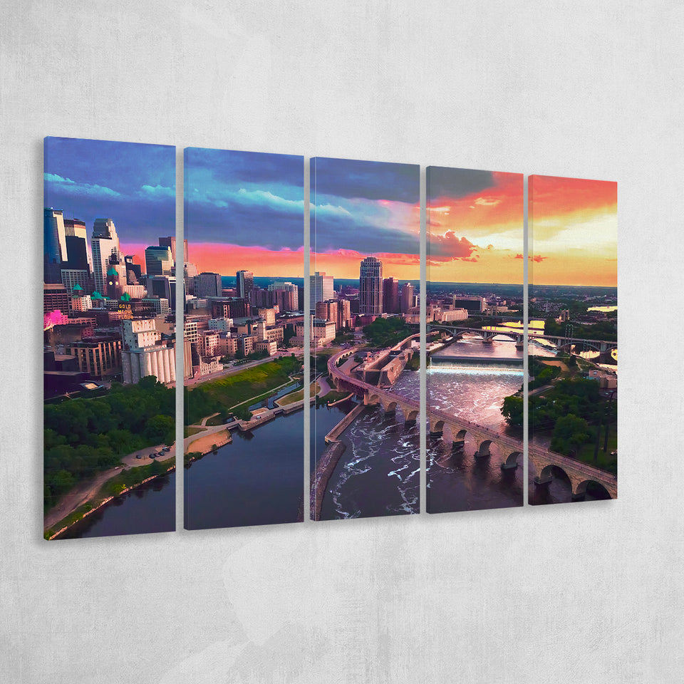 Minneapolis, Minneapolis Skyline100 5 Panels B,Large Canvas,Canvas Prints Wall Art Home Decor