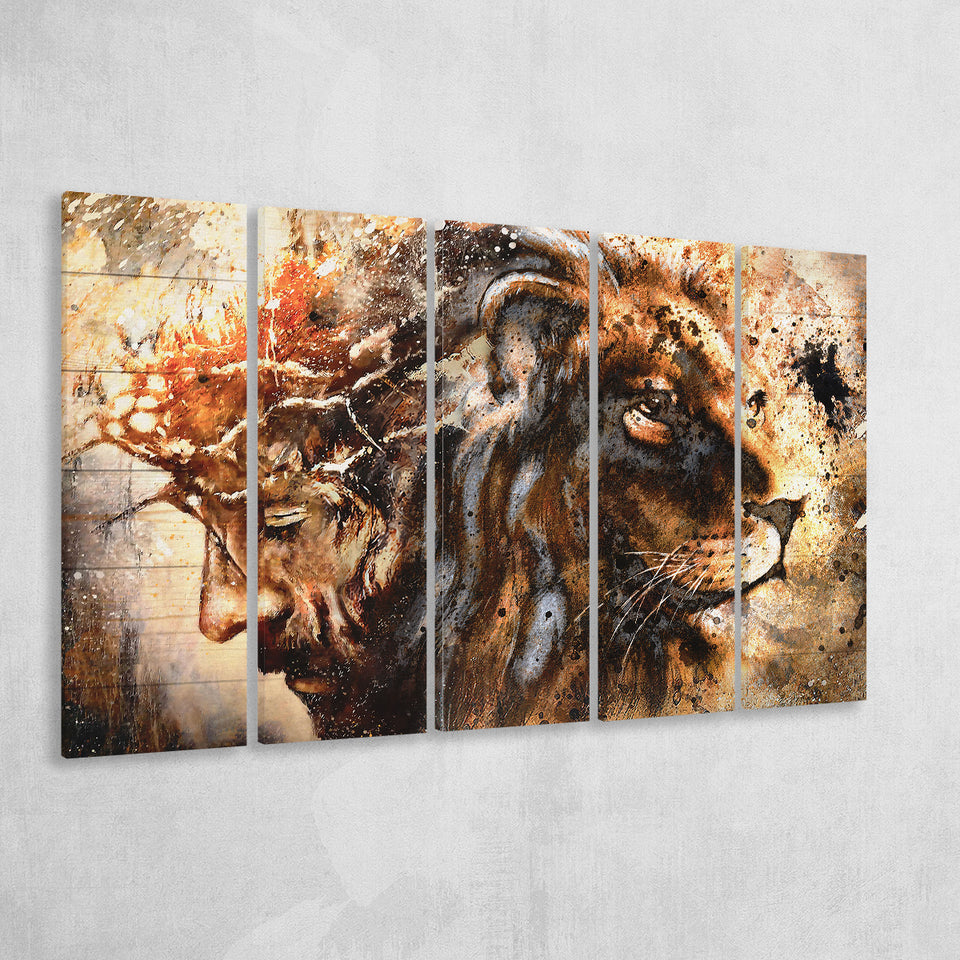 Jesus And Lion 5 Piece B Multi Panels Canvas Prints Wall Art - Painting Canvas,Wall Decor
