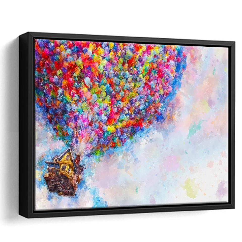 Pixar Dream house fly with balloons Painting Framed Canvas Prints Wall Art - Painting Prints, Wall Decor, Floating Frame