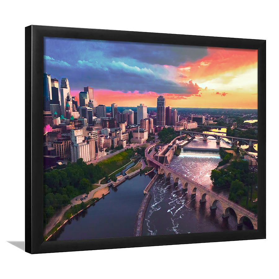 Minneapolis, Minneapolis Skyline100 Framed Art Prints Wall Art Decor,Black Frame, Ready to hang
