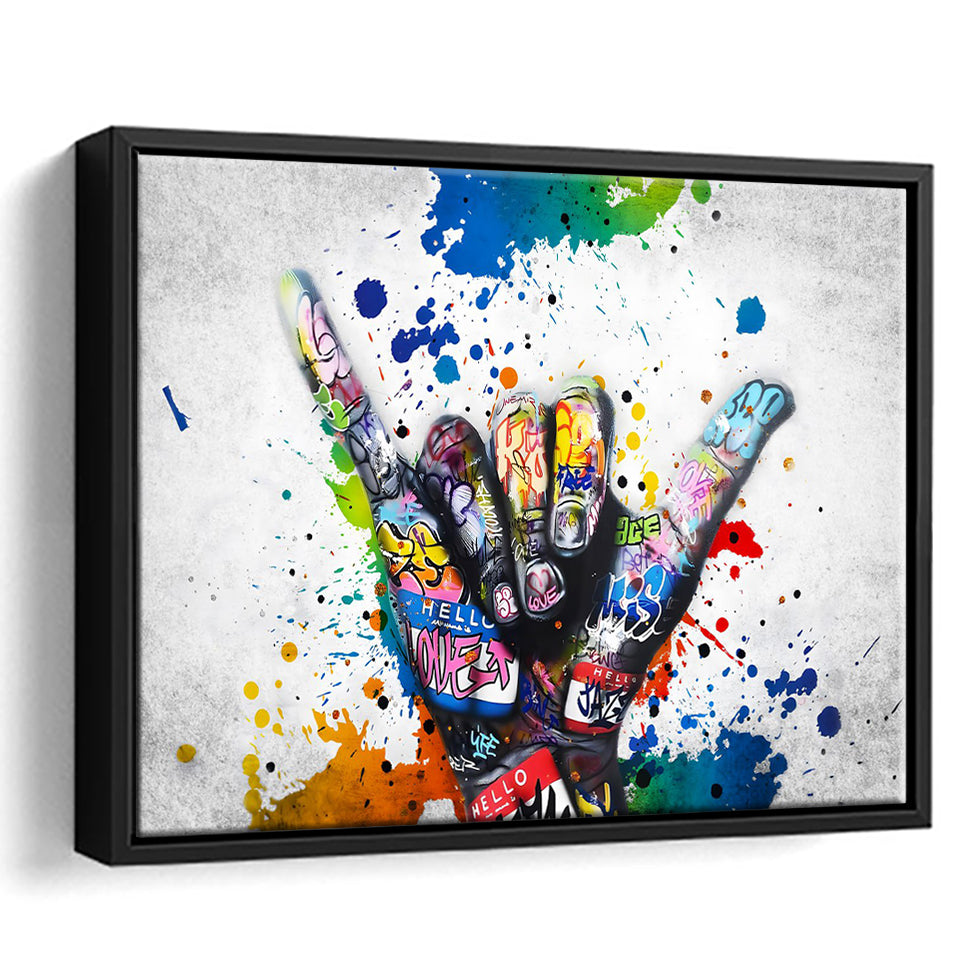 Hand Gesture Victory Graffiti Art Framed Canvas Prints Wall Art Decor - Painting Canvas, Floating Frame, Framed Picture