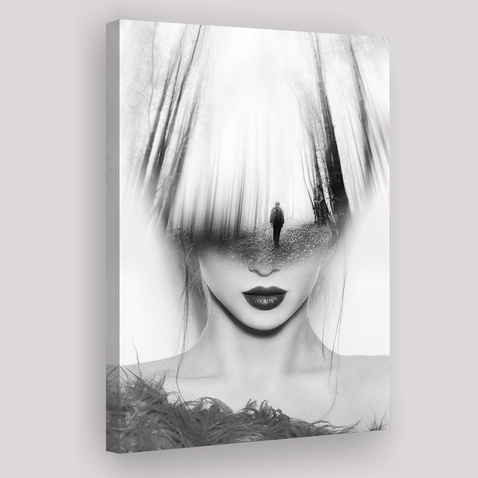 Mystical Woman Abstract Black And White, Canvas Prints Wall Art Home Decor, Ready to Hang