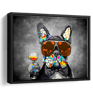 Modern Dog With Sunglasses Cool Watercolor Framed Canvas Prints Wall Art Decor - Painting Canvas, Floating Frame, Framed Picture