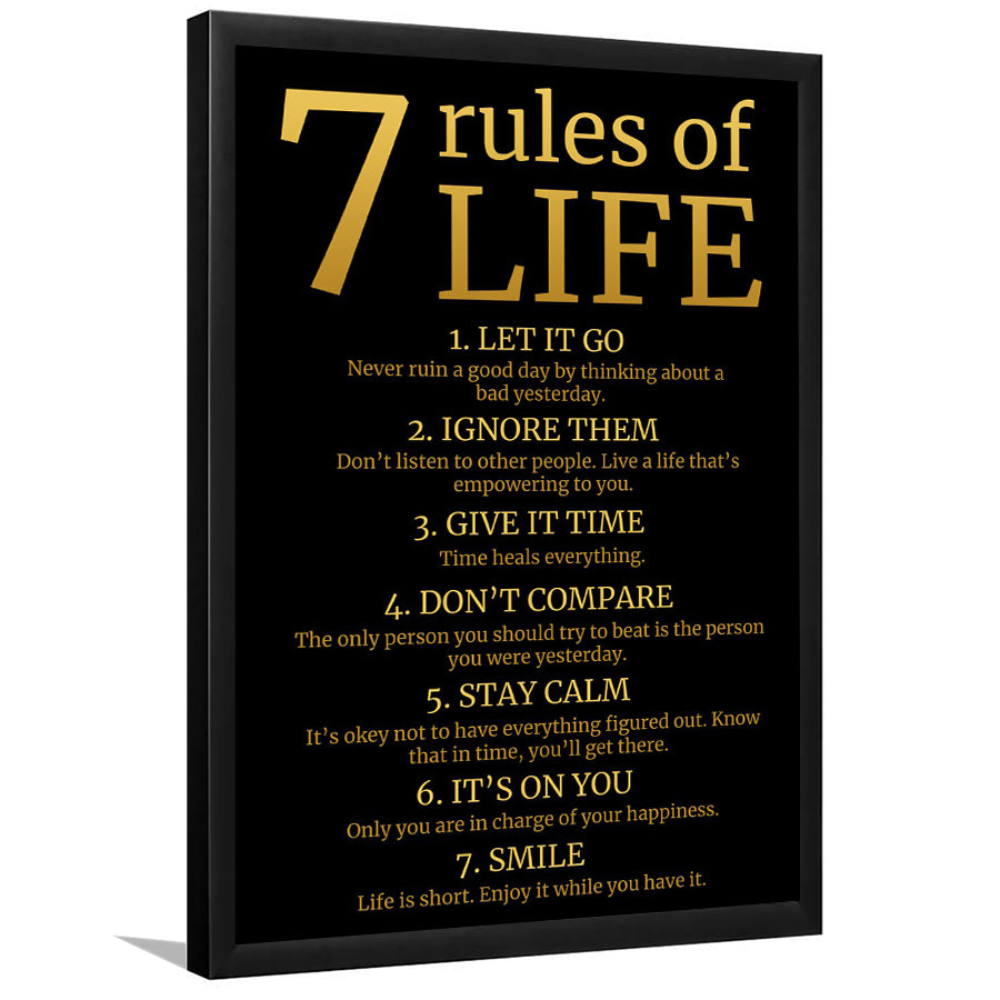 7 Rules Of Life Art Canvas, Motivational Art Framed Art Prints Wall Decor, Framed Picture, Large Picture