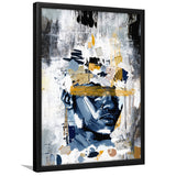 Potrait Abstract Face, African American Blue And Grey Art, Framed Art Prints Wall Art Decor, Framed Picture Print