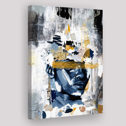 Potrait Abstract Face, African American Blue And Grey Art, Canvas Prints Wall Art Decor, Painting Canvas
