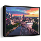 Minneapolis, Minneapolis Skyline100 Framed Canvas Prints Wall Art Decor, Black Floating Frame