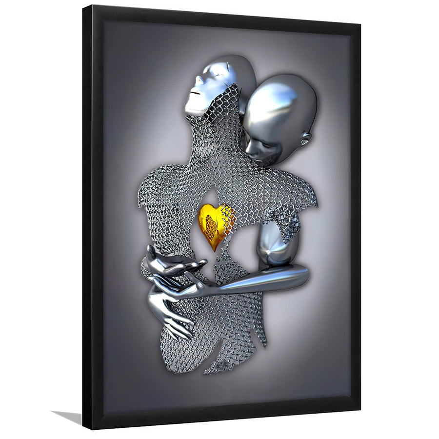 3D Effect Art Art Love Gold Heart Iron Mesh Abstract Art Framed Art Print Wall Decor - Painting Art,Framed Picture,Wall Art