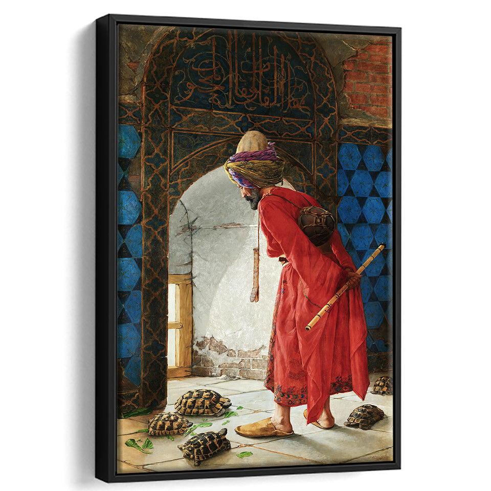 The Tortoise Trainer, Osman Hamdi Painting Framed Canvas Prints Wall Art Home Decor, Floating Frame