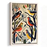 Songbirds Retro Art Print, Large Canvas, Framed Canvas Print Wall Art Home Decor, Floating Frame