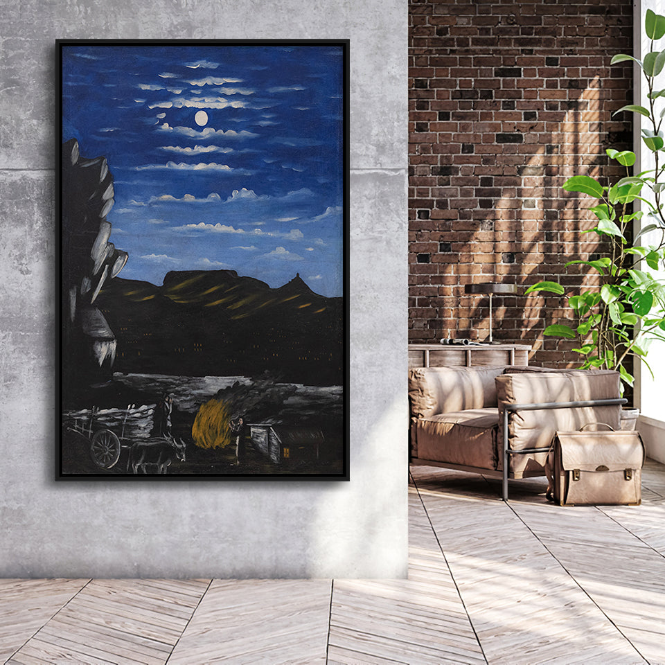 Niko Pirosmani Canvas Wall Art, Arsenali Mountain At Night, Niko Pirosmani Painting,Framed Wall Art Decor, Floating Frame